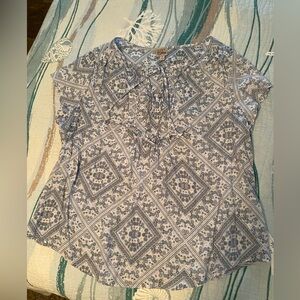 Como Vintage Blue Gray and White Buttoned Cap Sleeve Blouse size 2X